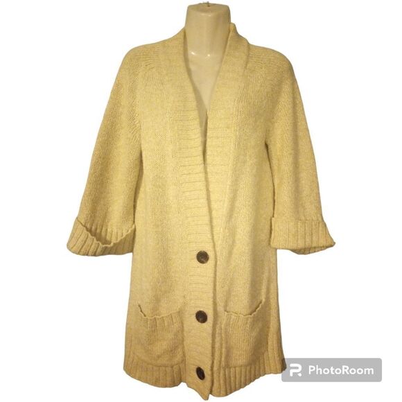 - Eddie Bauer  three quarter length sleeve button down sweater with pockets - Picture 1 of 12